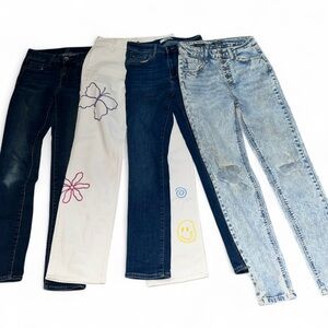 Trendy Women's Straight Leg Jeans - Dark Blue, White, Light Blue